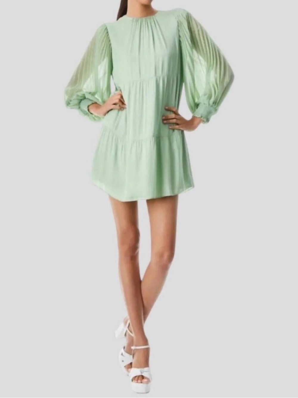Alice + Olivia Antonette Crew Neck Mini Dress in Seafoam